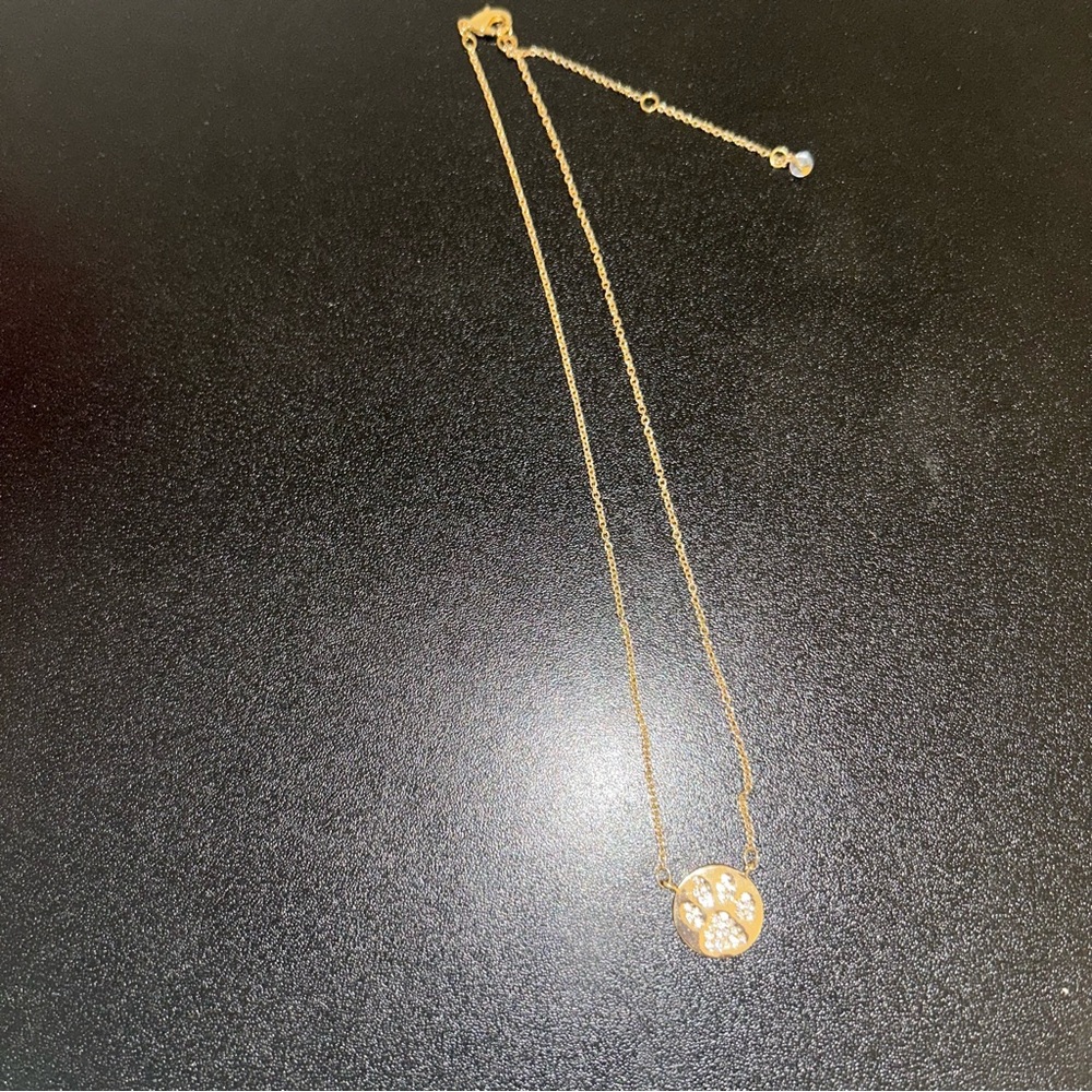 Gold Necklace with Crystal Dog Paw Pendant Adjustable NEW - Picture 6 of 8